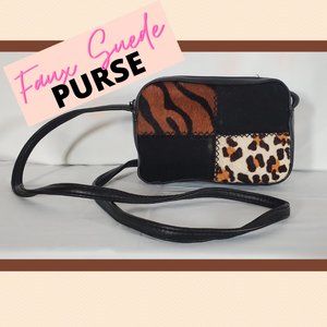 Faux Suede Patterned Purse